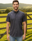 Camisa Country Xadrez Manga Curta Roxo Escuro