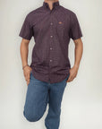 Camisa Country Xadrez Manga Curta Roxo Escuro