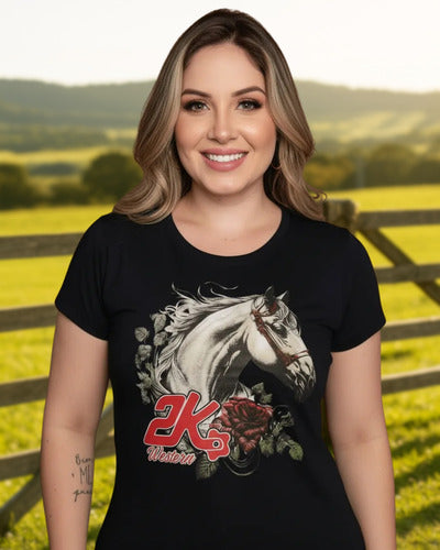 T-shirt Feminino 2k Horse Flower Country
