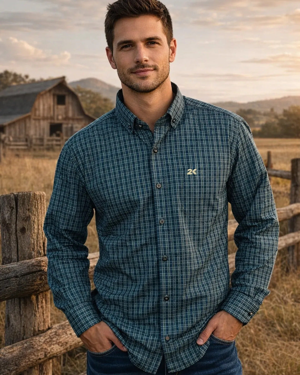 Camisa Country Xadrez Masculina Manga Longa 2k Jeans 33