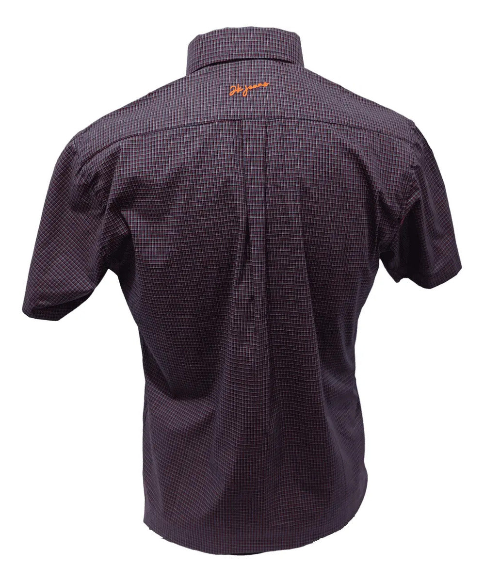Camisa Country Xadrez Manga Curta Roxo Escuro
