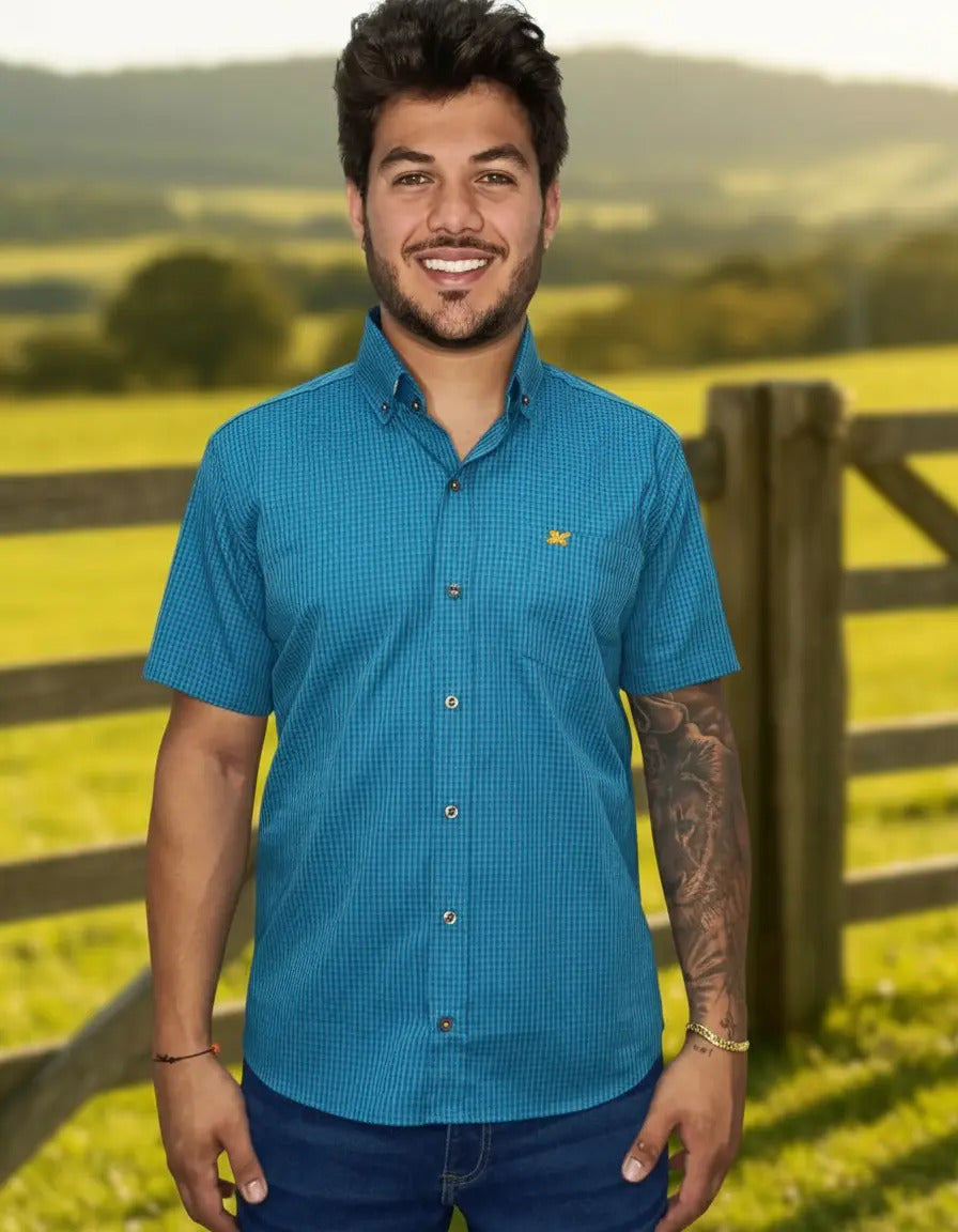 Camisa Country Xadrez Masculina 2k Jeans Manga Curta