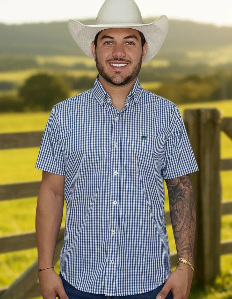 Camisa Country Xadrez Masculina 2k Jeans Manga Curta