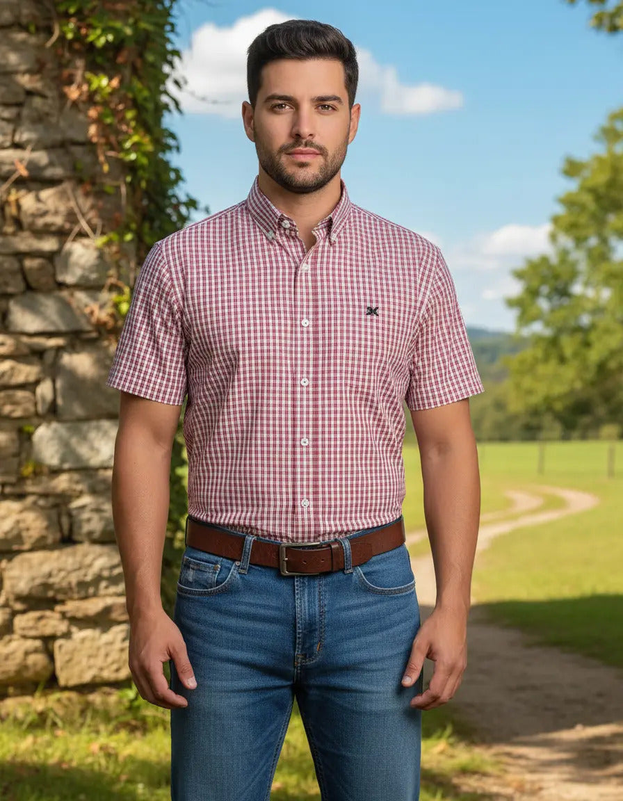 Camisa Country Xadrez Masculina 2k Jeans Manga Curta