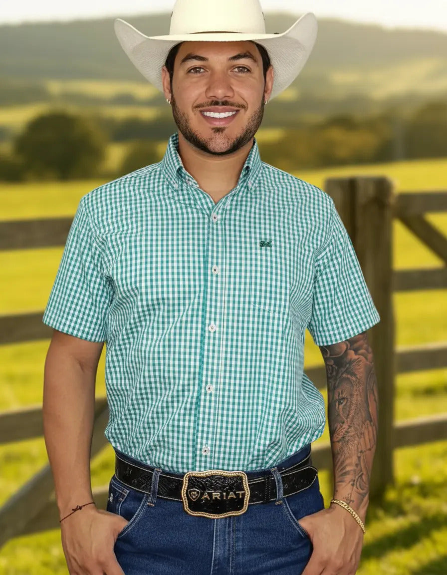 Camisa Country Xadrez Masculina 2k Jeans Manga Curta