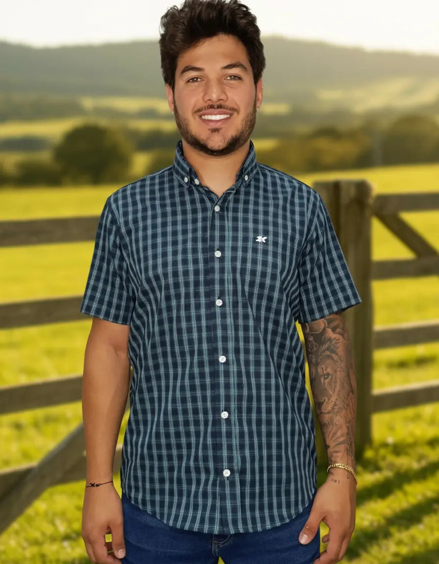 Camisa Country Xadrez Masculina 2k Jeans Manga Curta