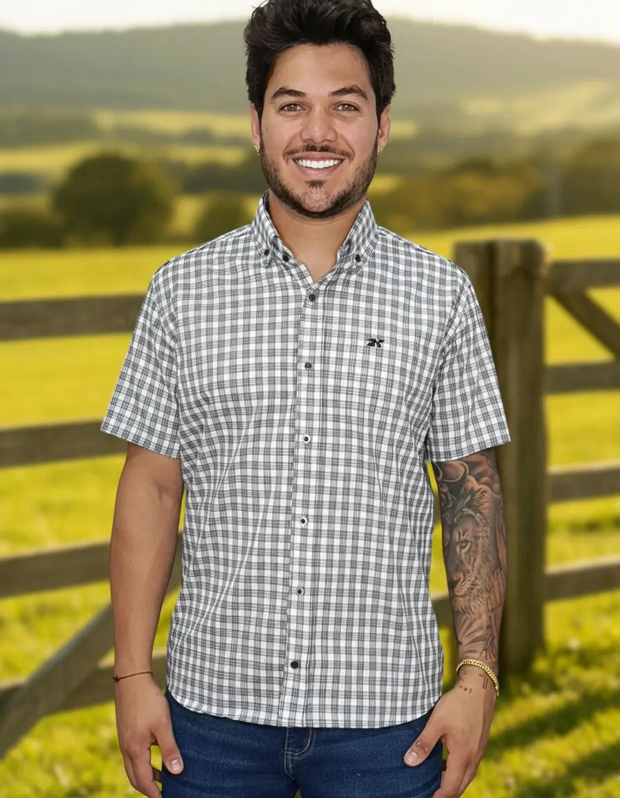 Camisa Country Xadrez Masculina 2k Jeans Manga Curta
