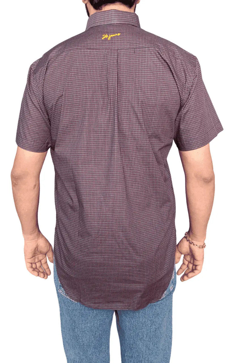 Camisa Country Xadrez Manga Curta Roxo Escuro