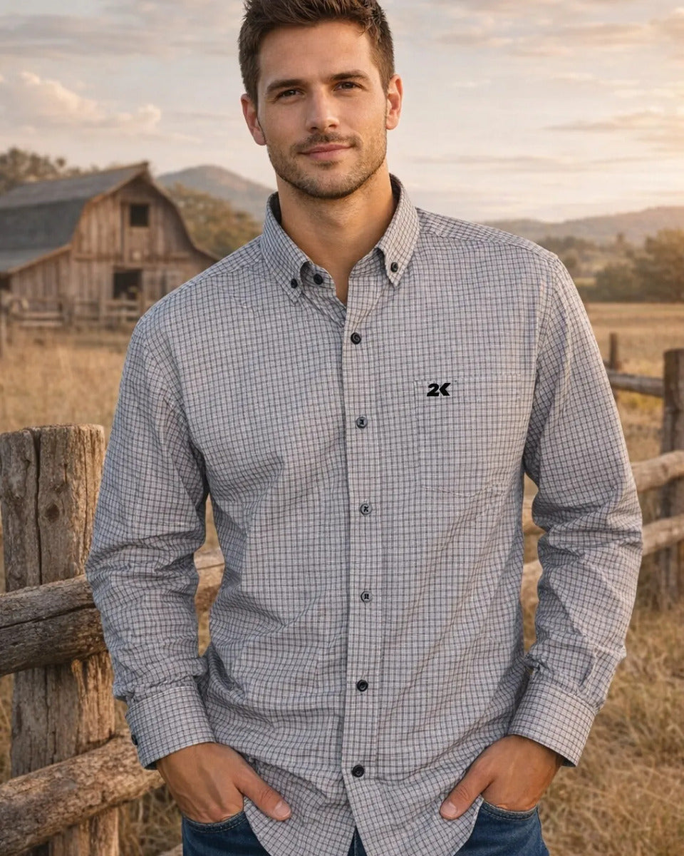 Camisa Country Xadrez Masculina Manga Longa 2k Jeans 28