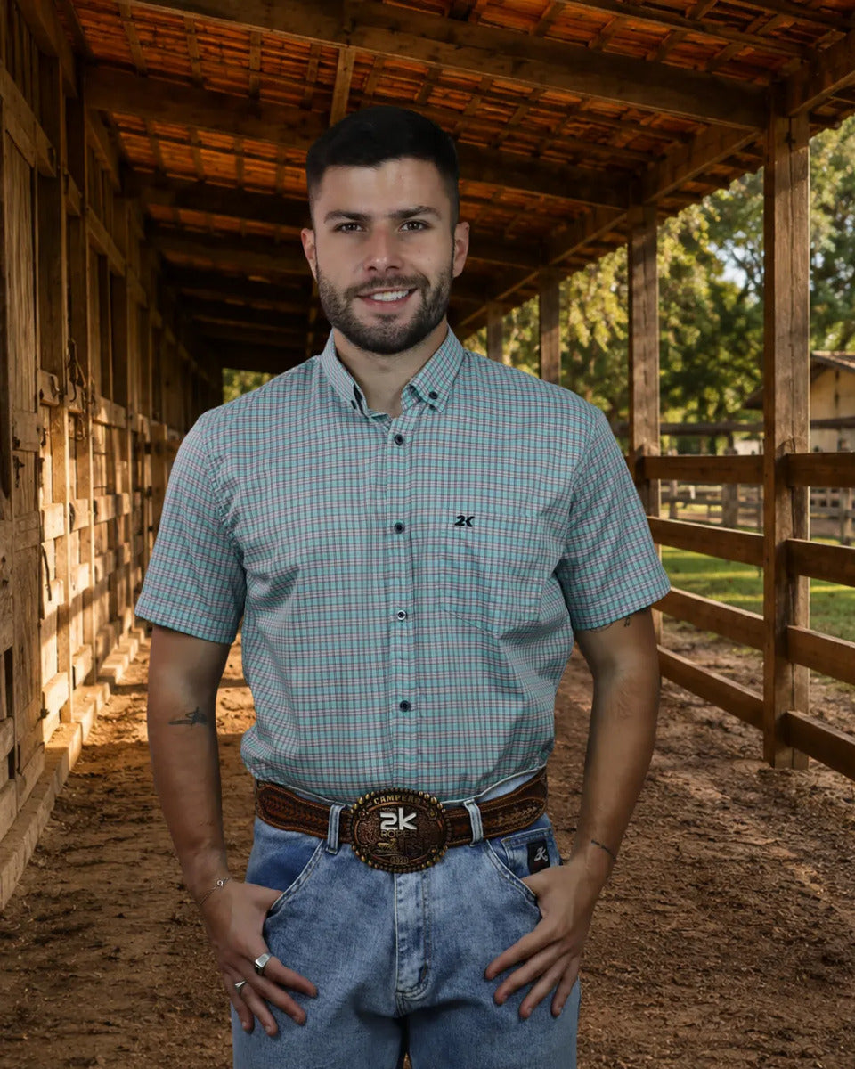 Camisa Country Xadrez Masculinas 2k Jeans Manga Curta