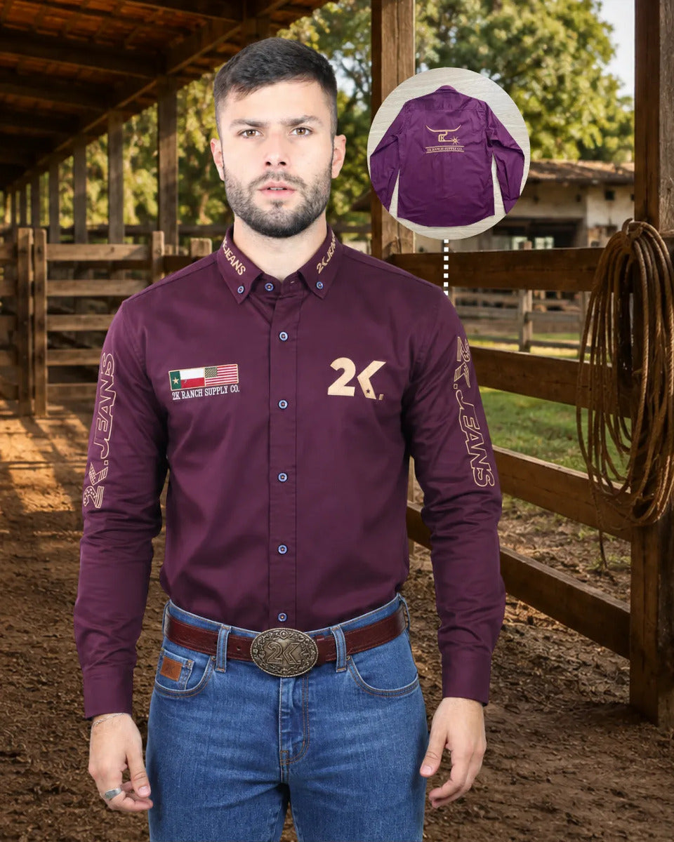 Camisa Country Masculina 2k Jeans Bordada Cowboy