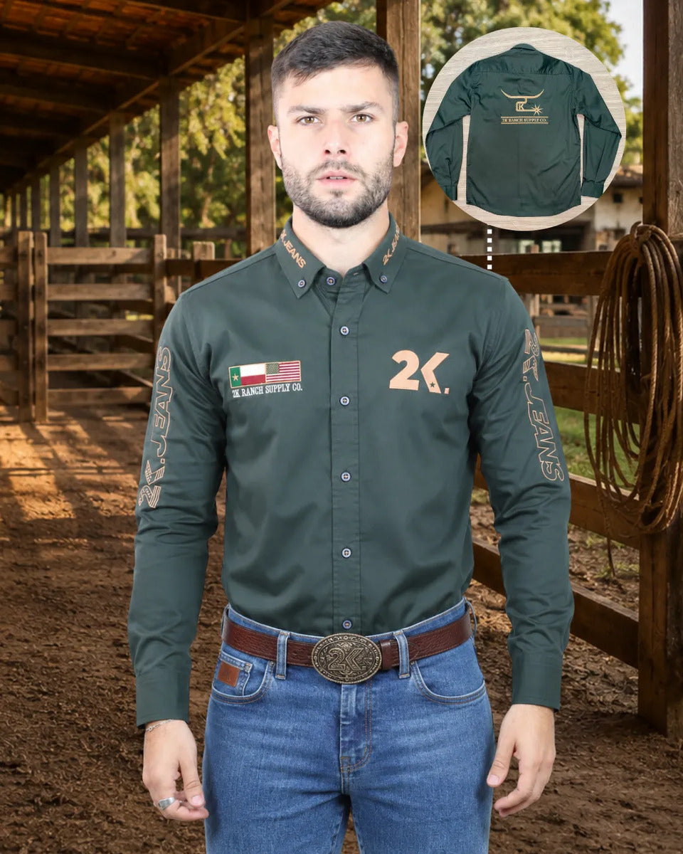 Camisa Country Masculina 2k Jeans Bordada Cowboy