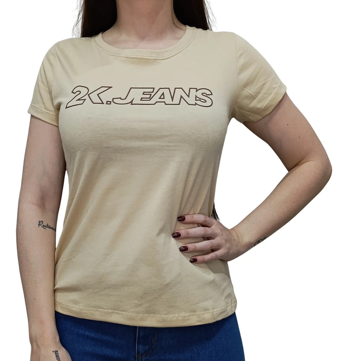 T-shirt Básica Feminina 2k Jeans Country Bege