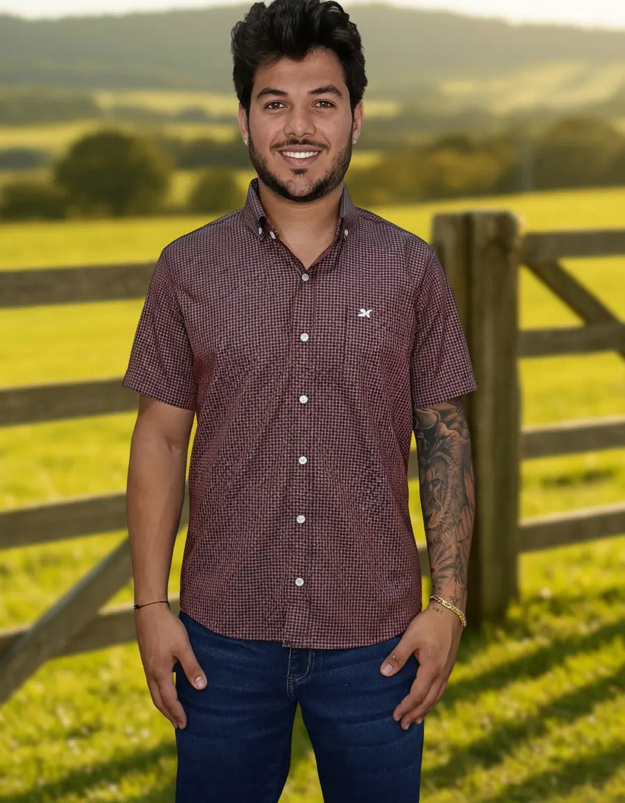 Camisa Country Xadrez Masculina 2k Jeans Manga Curta