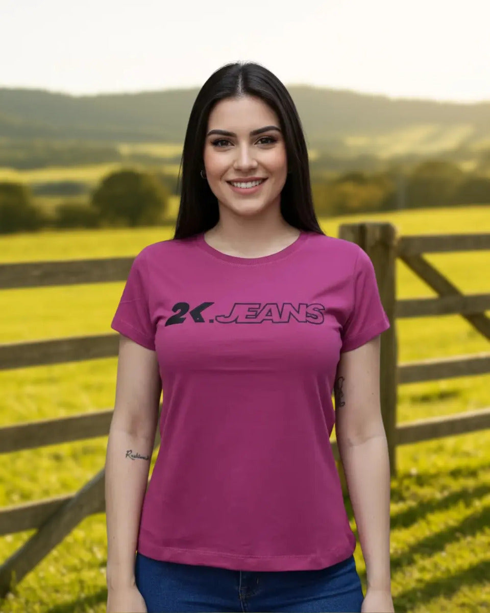 T-shirt Básica Feminina 2k Jeans Country Cor Rosa