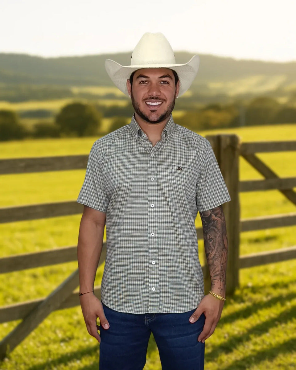 Camisa Country Xadrez Masculina 2k Jeans Manga Curta