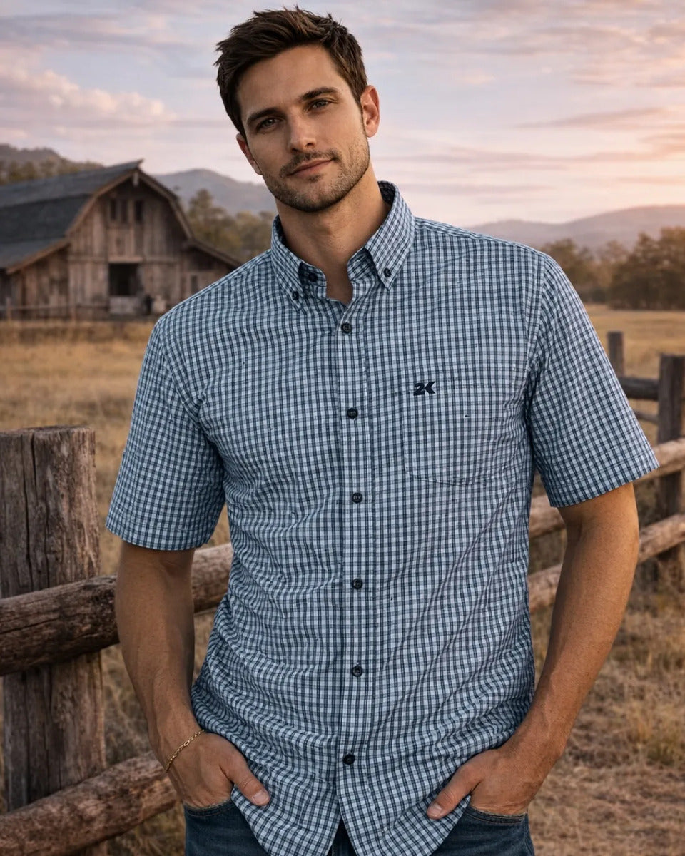 Camisa Country Xadrez Masculina 2k Jeans Manga Curta 01