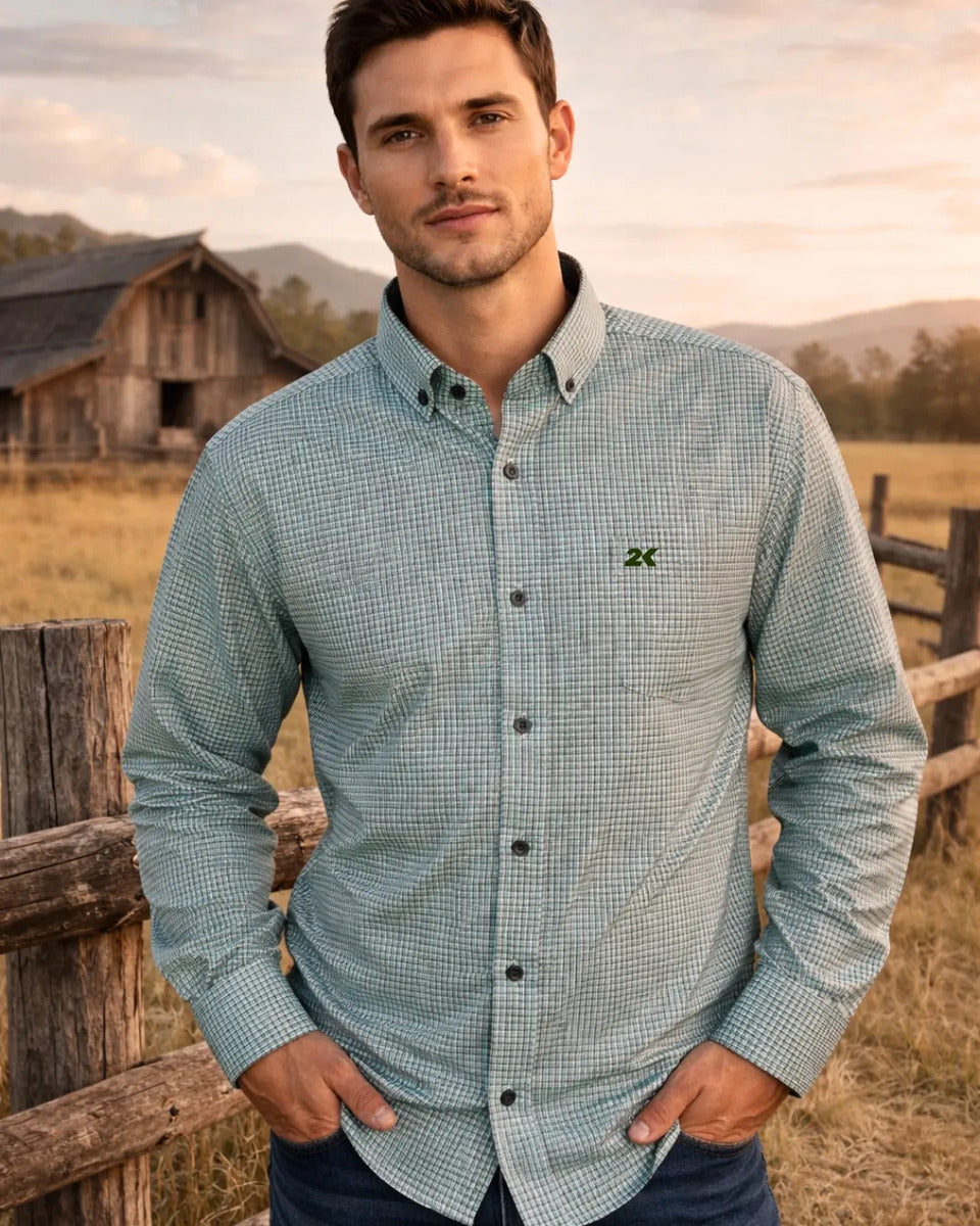 Camisa Country Xadrez Masculina Manga Longa 2k Jeans 01