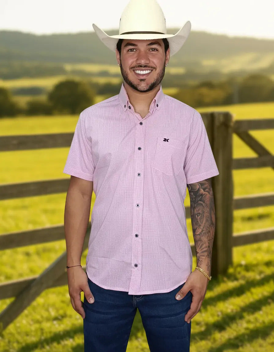 Camisa Country Xadrez Masculina 2k Jeans Manga Curta