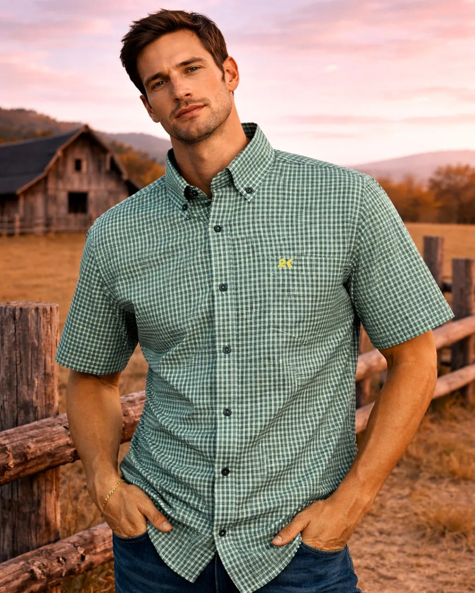 Camisa Country Xadrez Masculina 2k Jeans Manga Curta 10