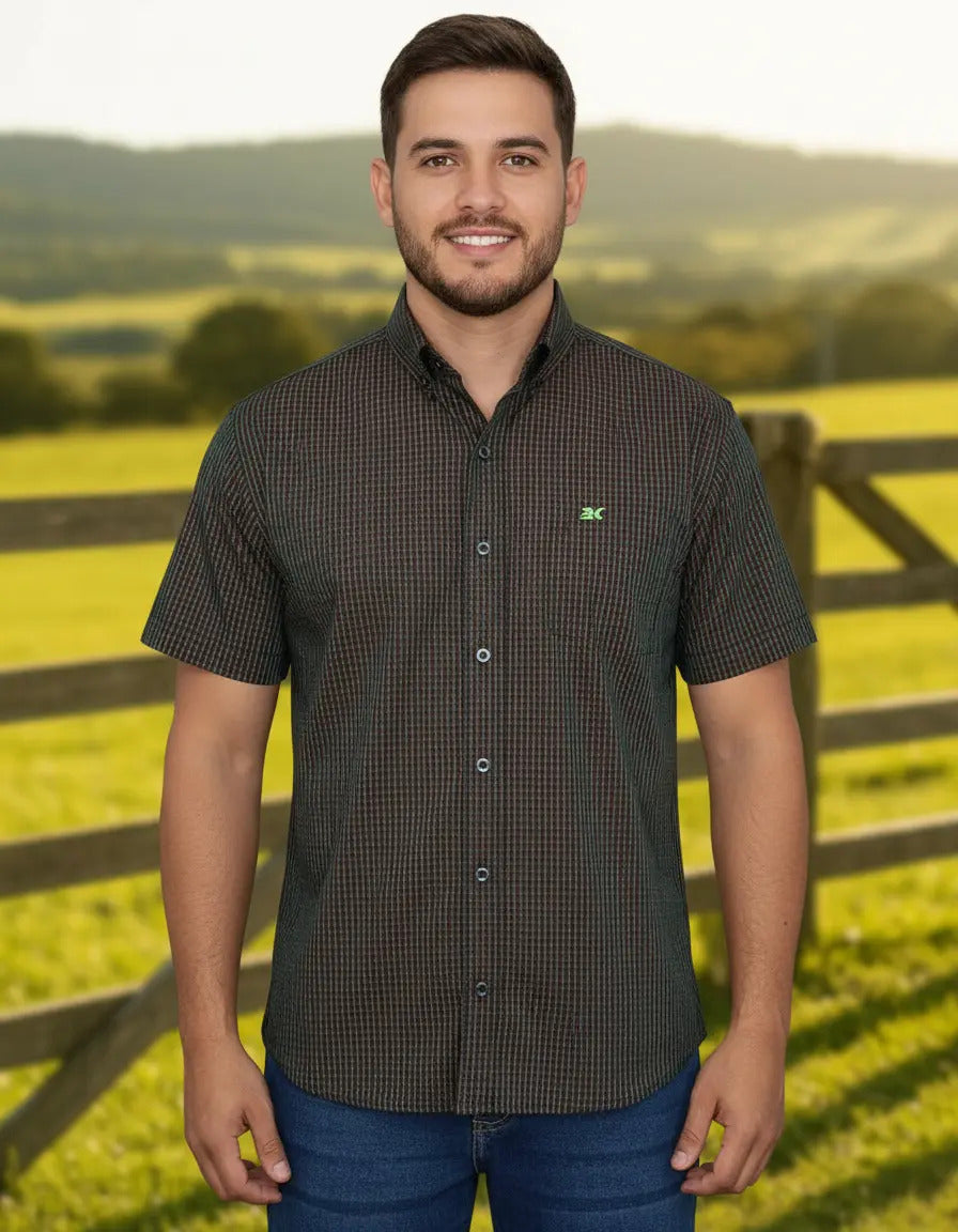 Camisa Country Xadrez Masculina 2k Jeans Manga Curta