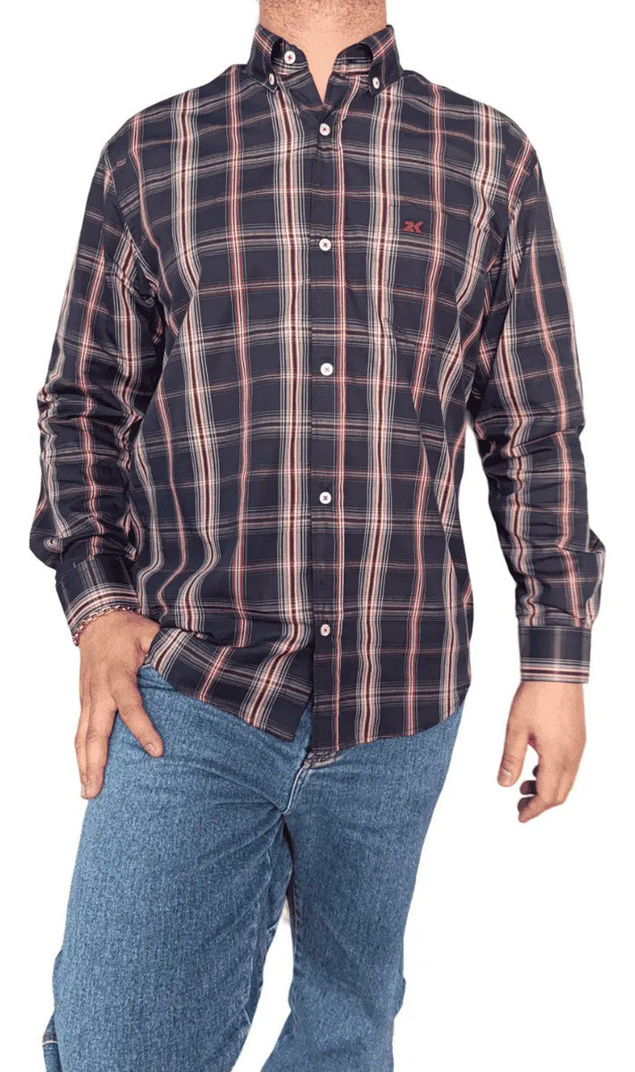 Camisa Country Xadrez Manga Longa Masculino Azul E Vermelho
