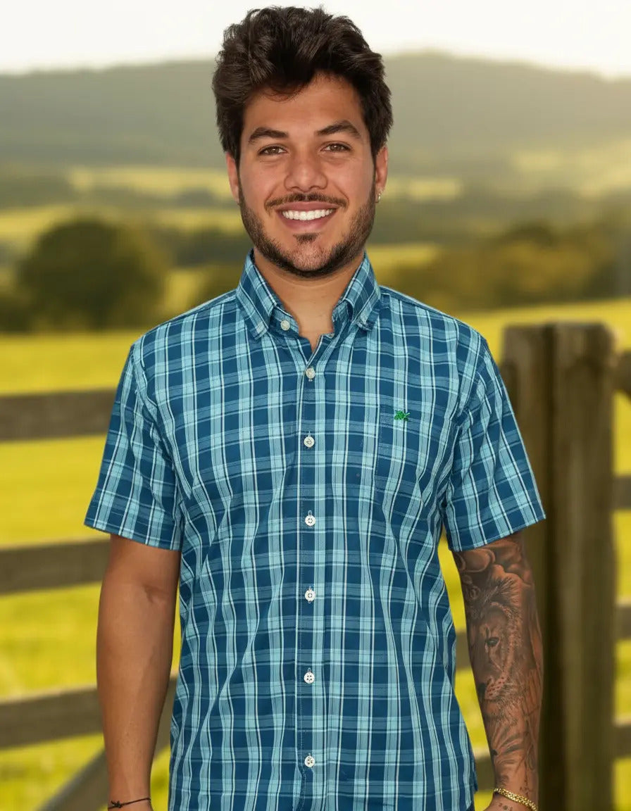 Camisa Country Xadrez Masculina 2k Jeans Manga Curta