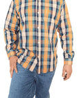Camisa Country Xadrez Manga Longa Masculino Amarelo E Azul