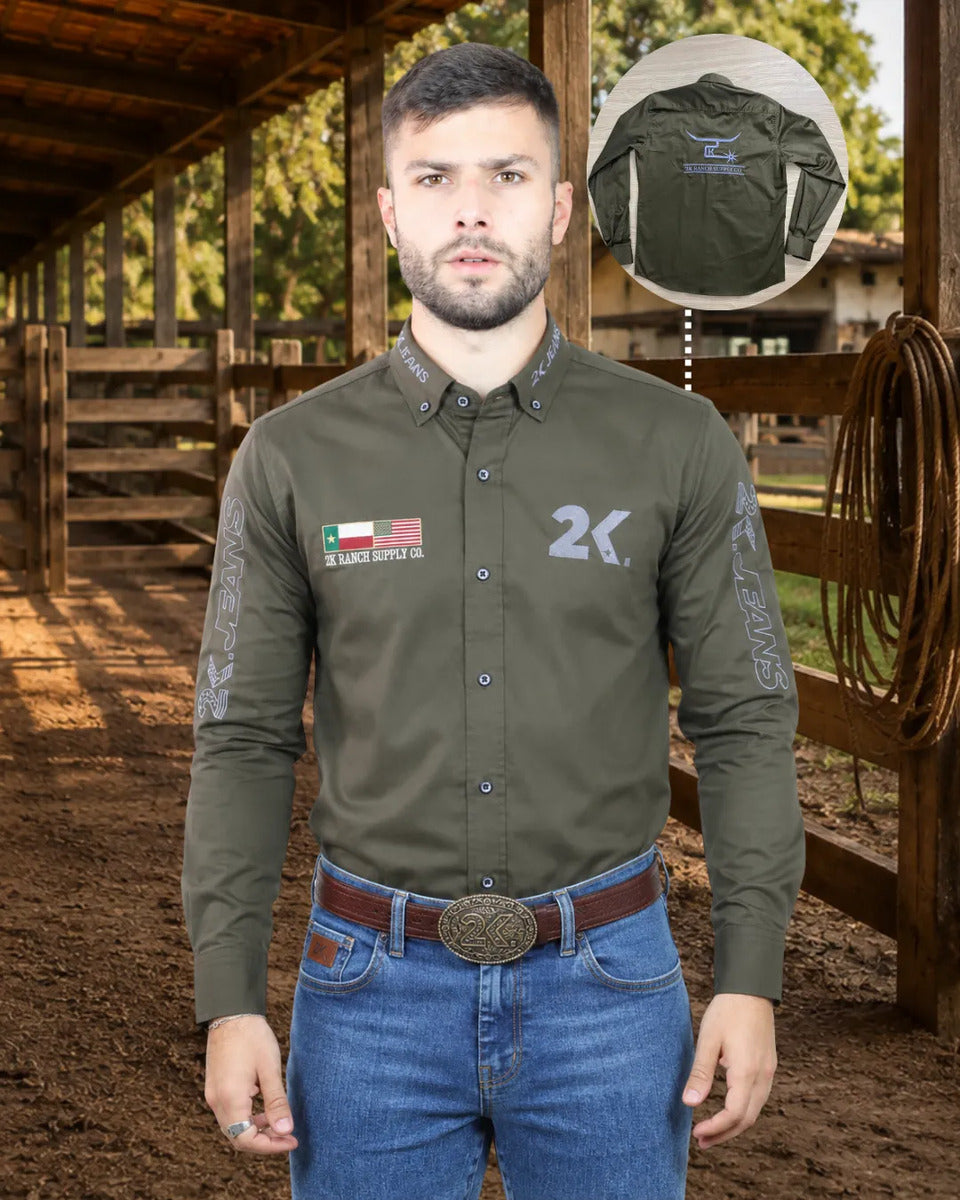 Camisa Country Masculina 2k Jeans Bordada Cowboy