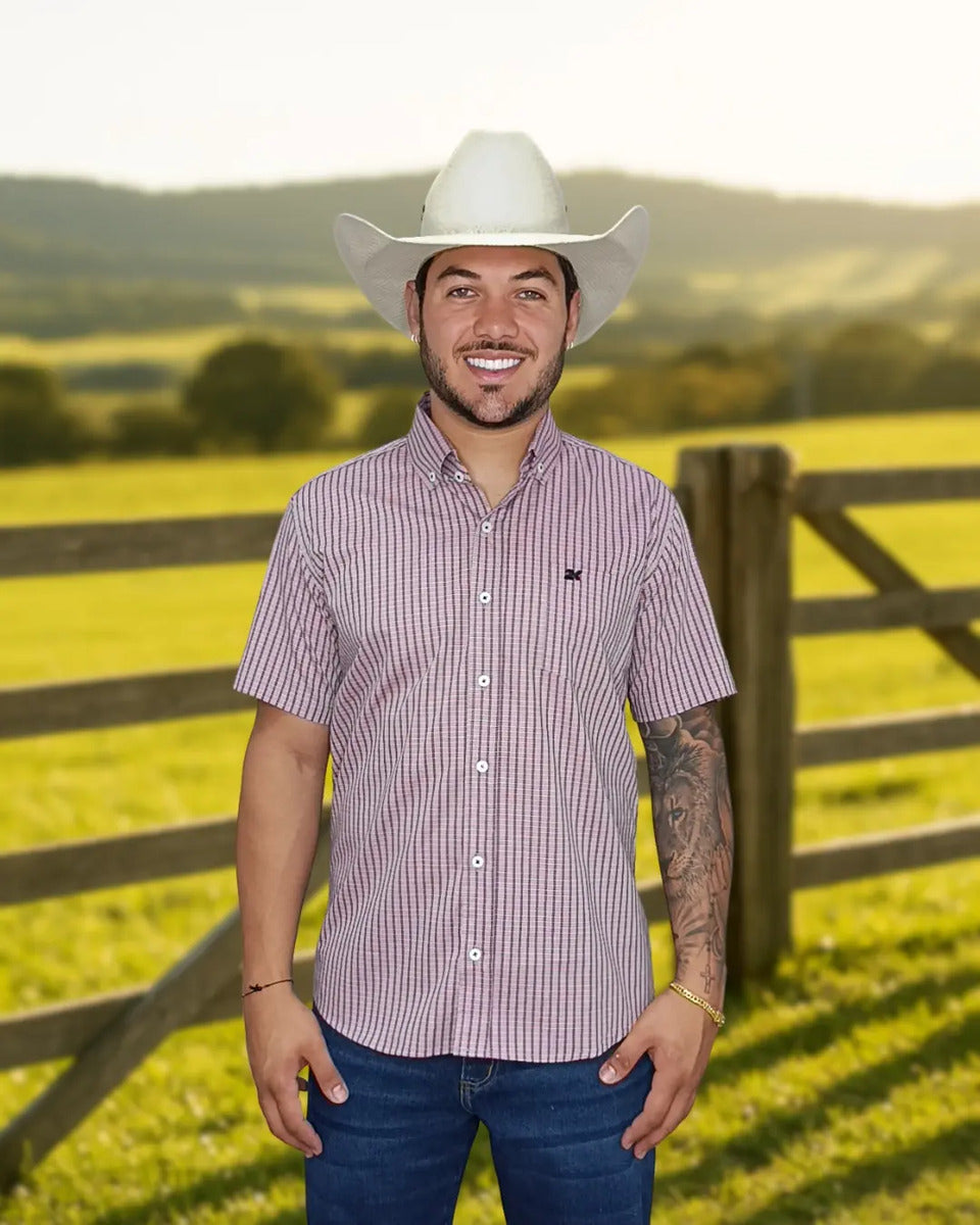 Camisa Country Xadrez Masculina 2k Jeans Manga Curta