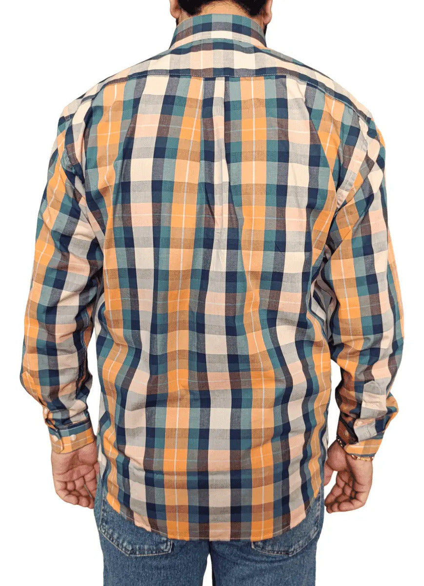 Camisa Country Xadrez Manga Longa Masculino Amarelo E Azul