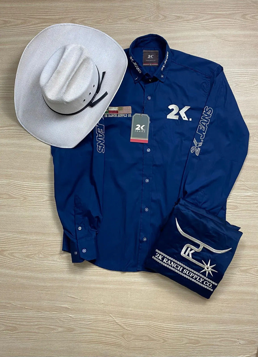 Camisa Country Masculina 2k Jeans Bordada Cowboy