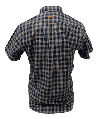 Camisa Xadrez Country Manga Curta Azul E Marrom