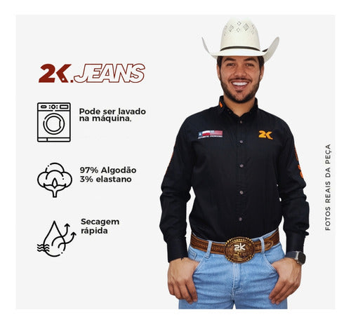Camisa Country Masculina 2k Jeans Bordada Cowboy Premium